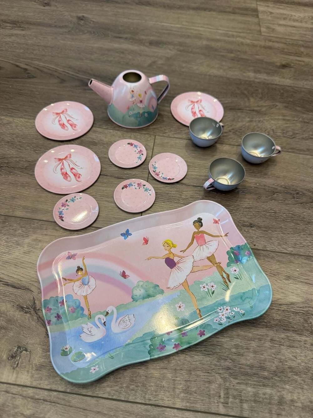 Jewelkeeper Ballerina Kids Pretend Toy Tin Tea Set